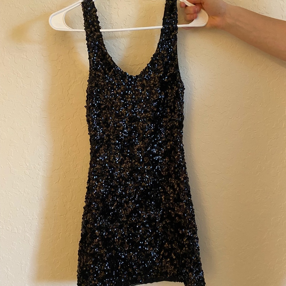Black sequined cocktail dress